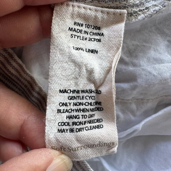 Soft Surroundings Gray Striped Wide Leg Linen Cropped Pants Size Large Lagenlook - Picture 10 of 15